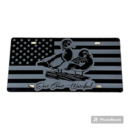 Black American Flag Cypress Woodie License Plate