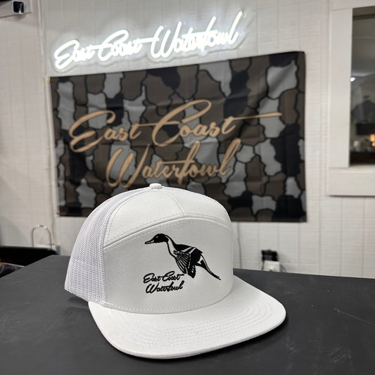 All White Persistent Pintail Logo 7 Panel Hat