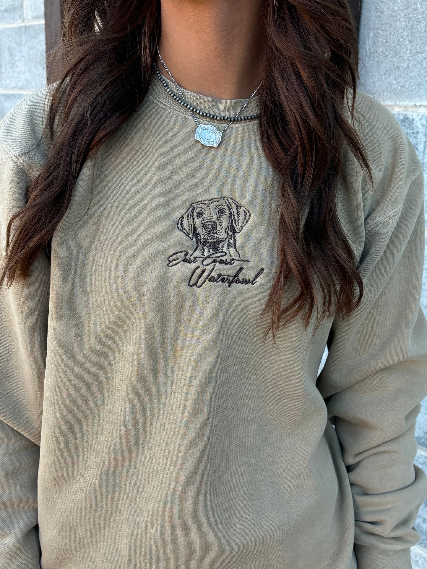 “Pinny Dog” Embriodered Tan Crewneck